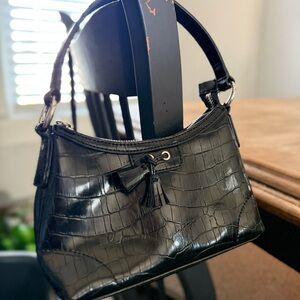 Tommy Hilfiger Black Croc-Embossed Shoulder Bag
